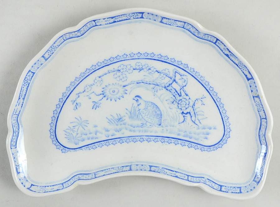 Quail Blue (Round Quail Backstamp) Crescent Salad Plate by Furnivals-1