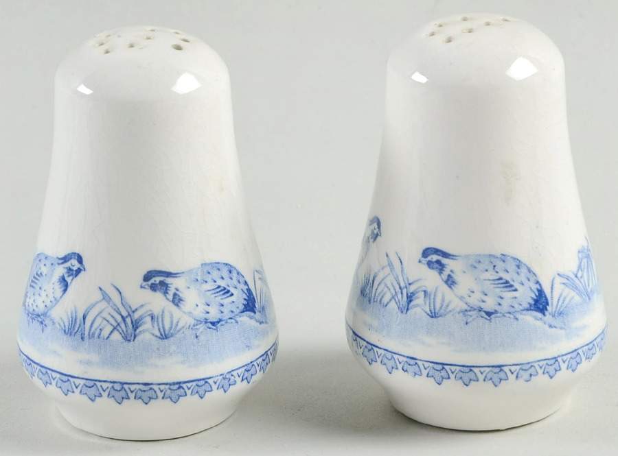 Quail Blue (Round Quail Backstamp) Salt & Pepper Set by Furnivals-1