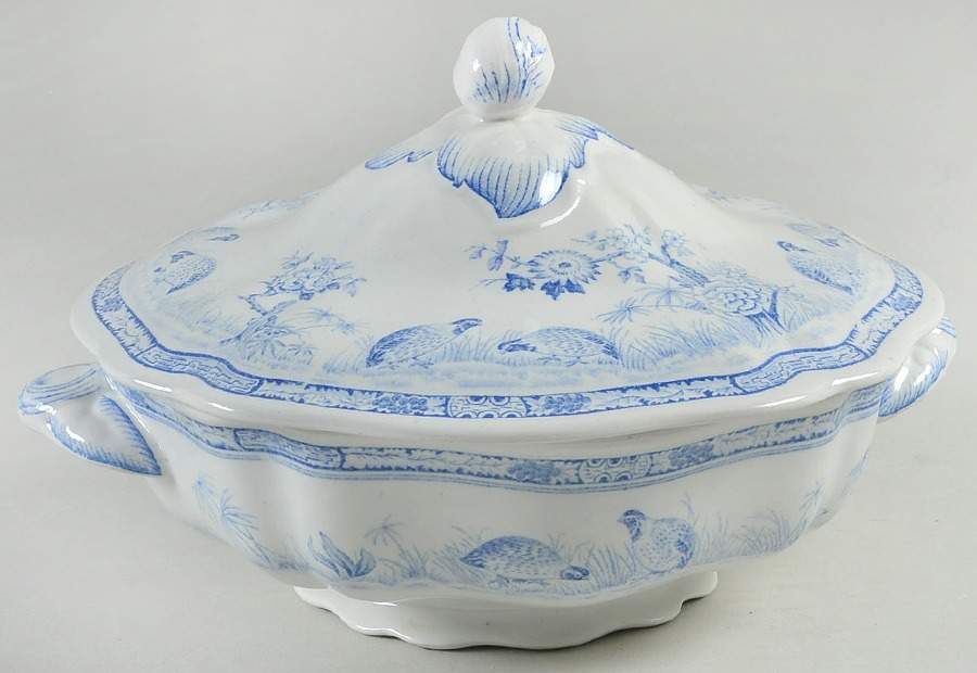 Quail Blue (Round Quail Backstamp) Round Covered Vegetable by Furnivals-1