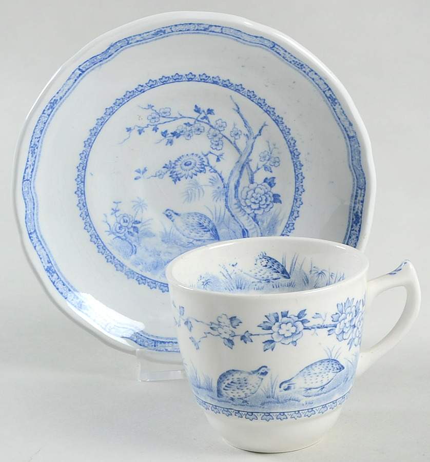 Quail Blue (Round Quail Backstamp) Flat Demitasse Cup & Saucer Set by Furnivals-1