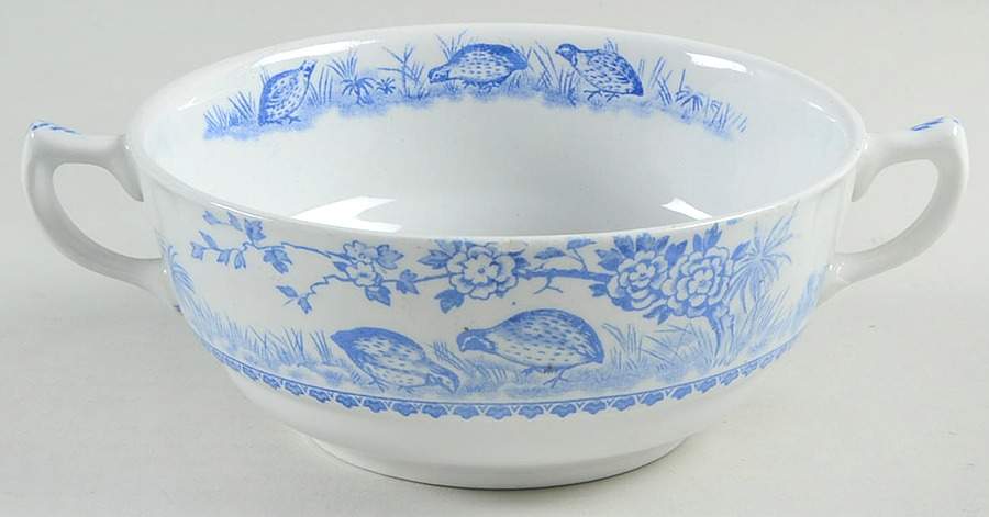 Quail Blue (Round Quail Backstamp) Flat Cream Soup Bowl by Furnivals-1