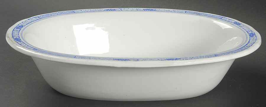 Quail Blue (Round Quail Backstamp) 9" Oval Vegetable Bowl by Furnivals-1