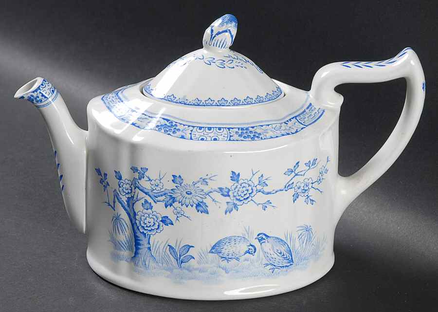 Quail Blue (Round Quail Backstamp) Small Teapot & Lid by Furnivals-1