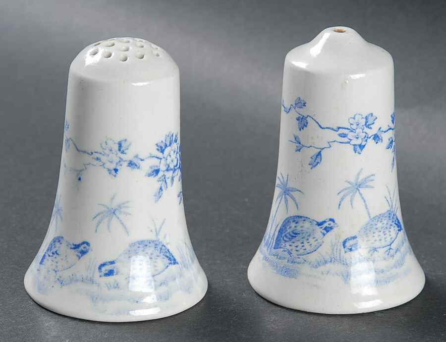 Quail Blue (Round Quail Backstamp) Salt & Pepper Set by Furnivals-1
