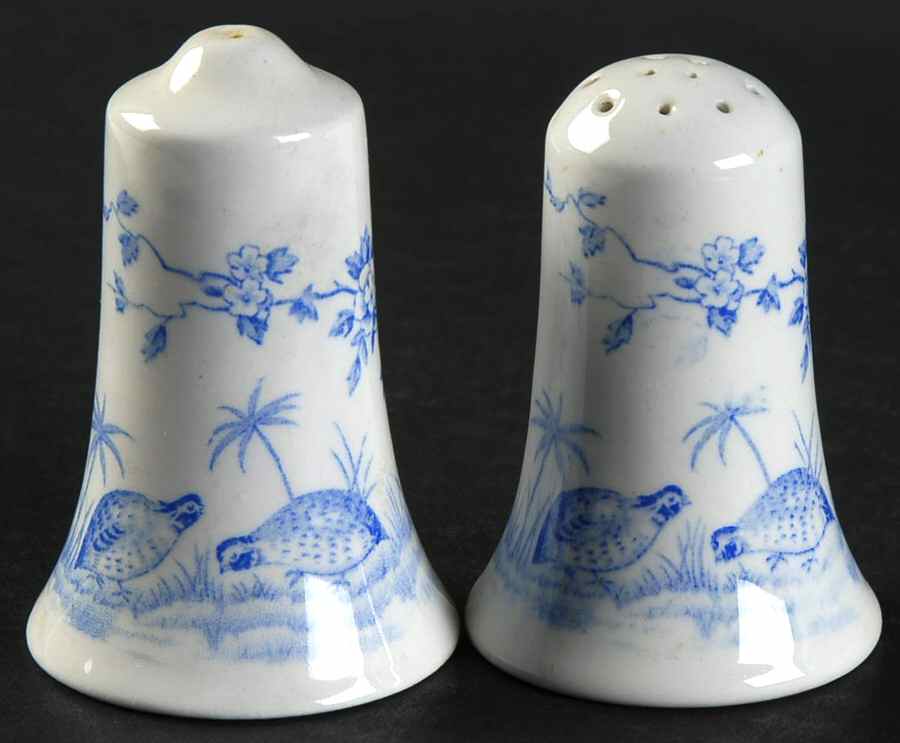 Quail Blue (Round Quail Backstamp) Salt & Pepper Set by Furnivals-1