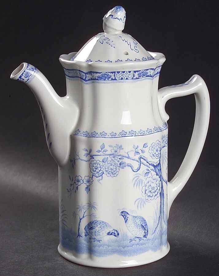 Quail Blue (Round Quail Backstamp) Mini Coffee Pot & Lid by Furnivals-1