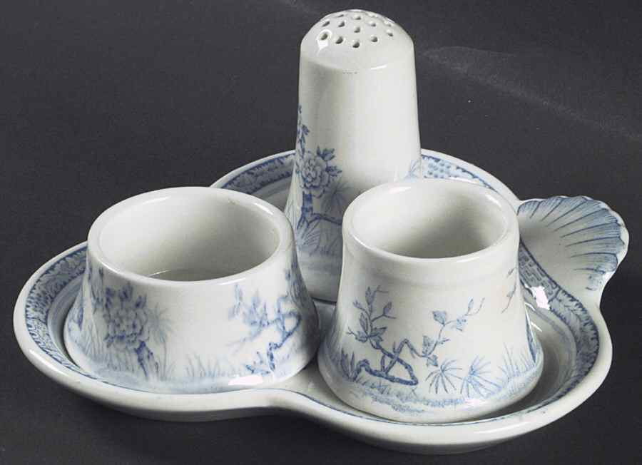 Quail Blue (Round Quail Backstamp) Egg Set (Egg, Pep, Sald, Egpstt) by Furnivals-1