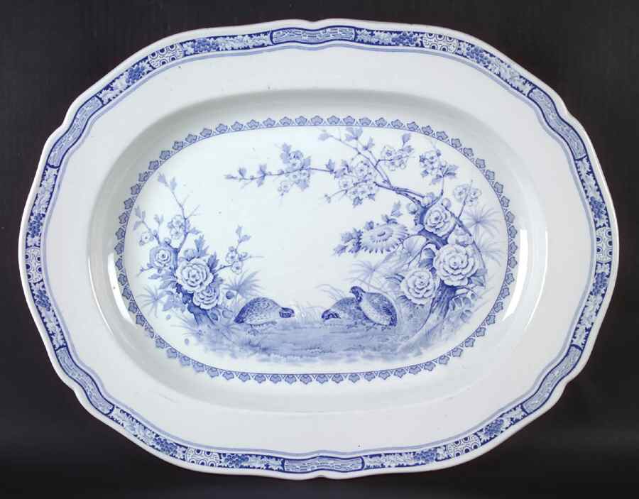 Quail Blue (Round Quail Backstamp) 17" Oval Serving Platter by Furnivals-1