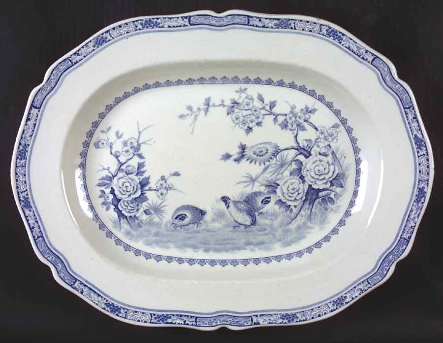 Quail Blue (Round Quail Backstamp) 15" Oval Serving Platter by Furnivals-1