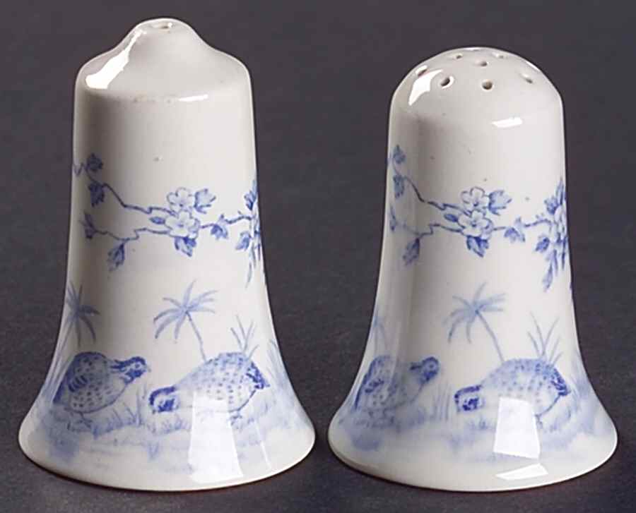 Quail Blue (Round Quail Backstamp) Salt & Pepper Set by Furnivals-1
