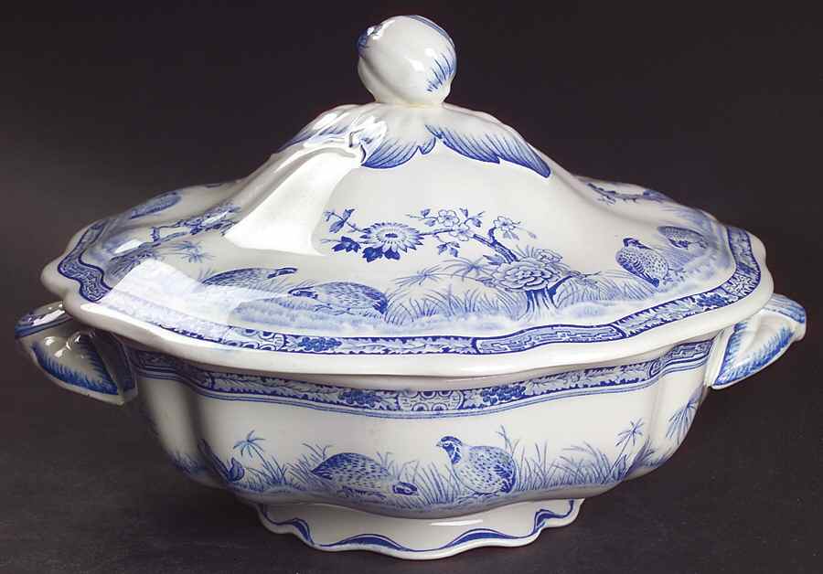 Quail Blue (Round Quail Backstamp) Round Covered Vegetable by Furnivals-1