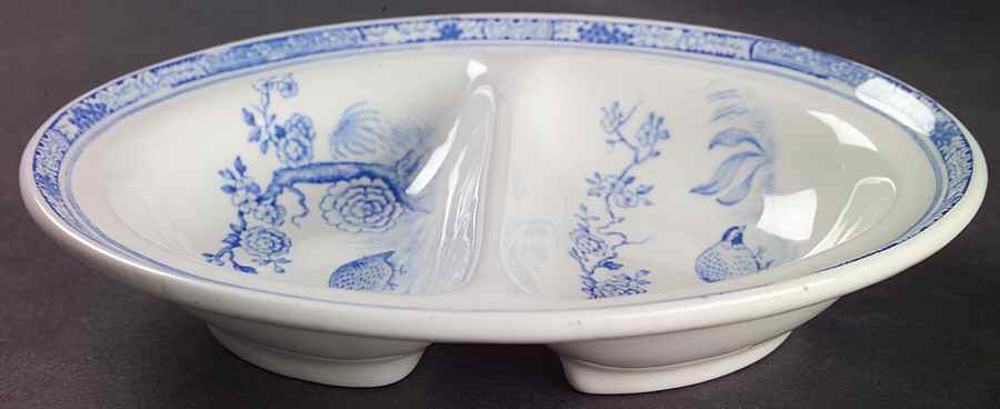 Quail Blue (Round Quail Backstamp) 2-Part Relish by Furnivals-1