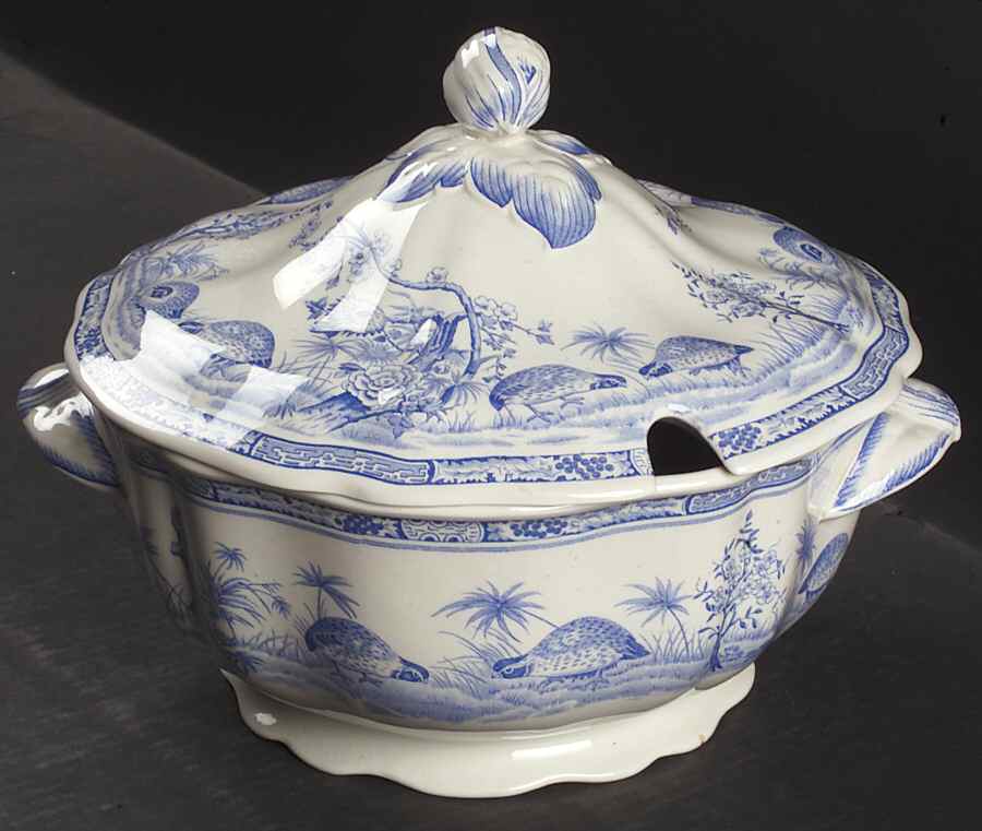 Quail Blue (Round Quail Backstamp) Tureen & Lid by Furnivals-1