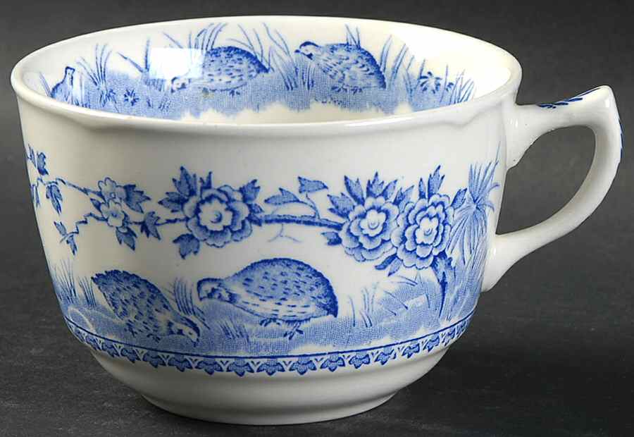 Quail Blue (Round Quail Backstamp) Flat Cup by Furnivals-1