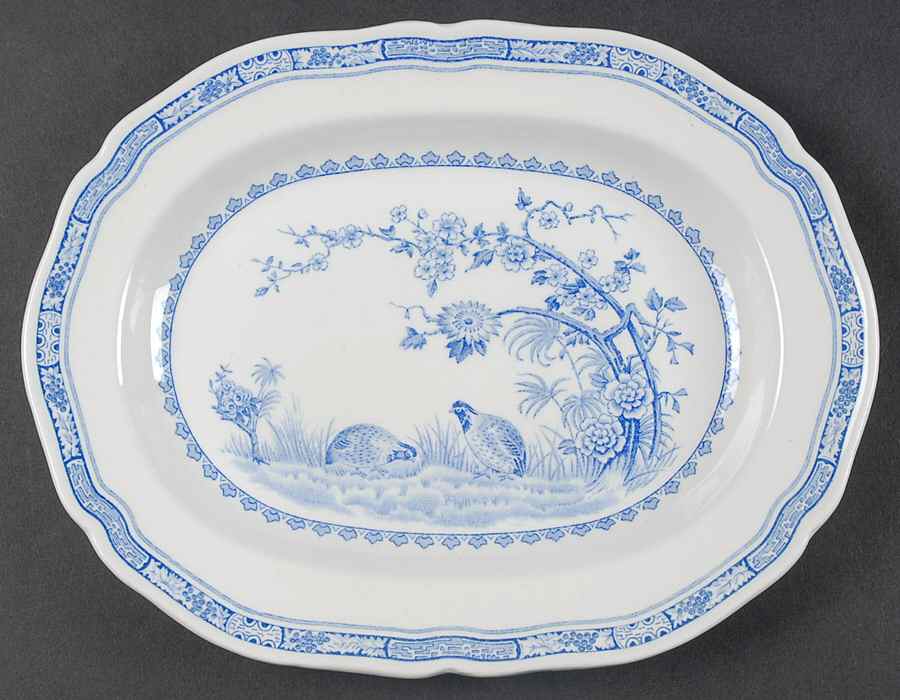 Quail Blue (Round Quail Backstamp) 9" Oval Serving Platter by Furnivals-1