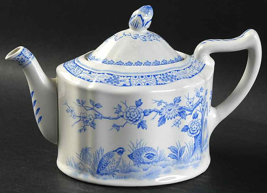 Quail Blue (Round Quail Backstamp) Mini Teapot & Lid by Furnivals-1