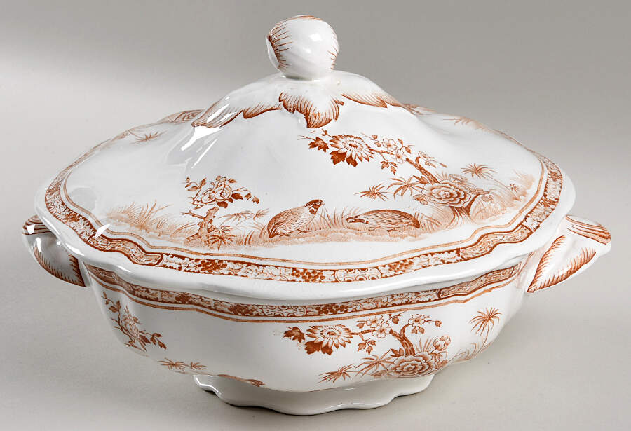 Quail Brown Round Covered Vegetable by Furnivals-1