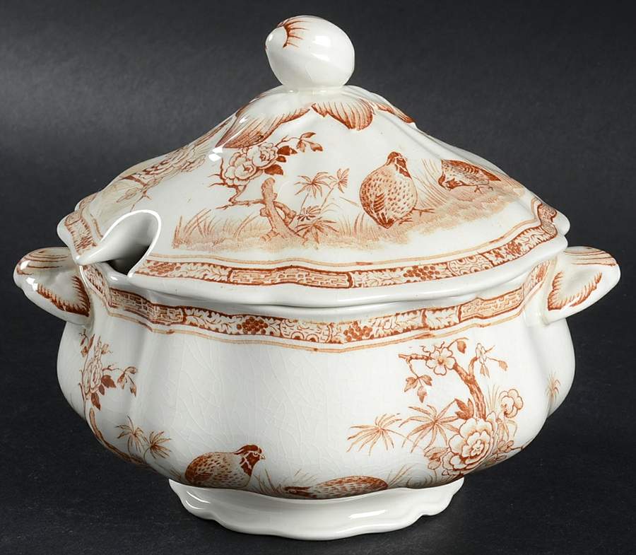 Quail Brown Gravy Boat & Lid by Furnivals-1