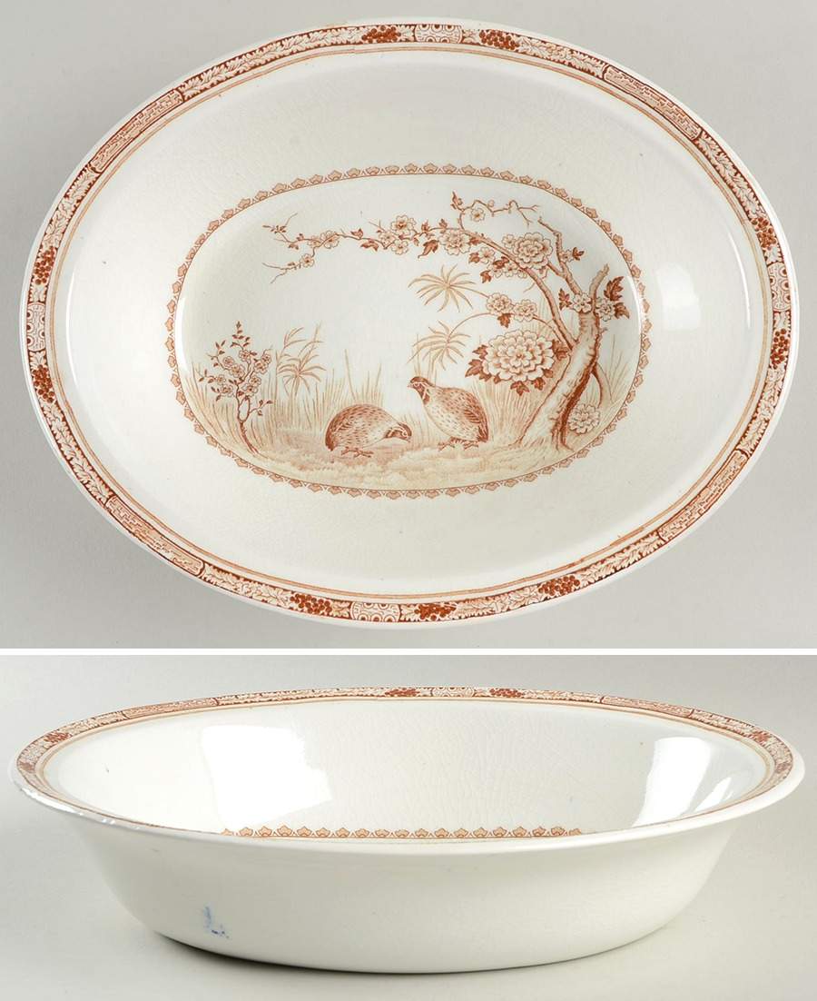 Quail Brown 10" Oval Vegetable Bowl by Furnivals-1
