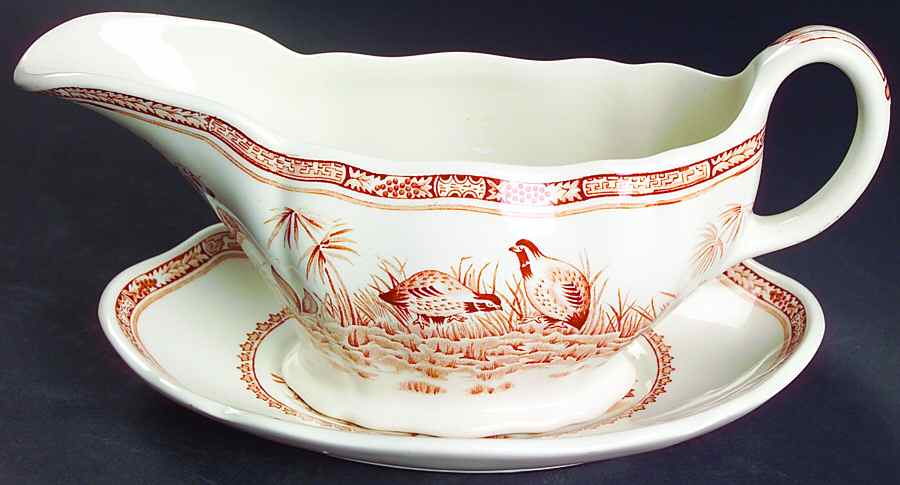 Quail Brown Gravy Boat & Underplate/Relish by Furnivals-1