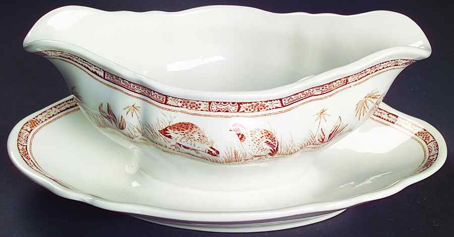 Quail Brown Gravy Boat with Attached Underplate by Furnivals-1