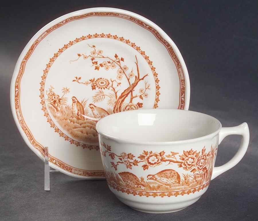 Quail Brown Flat Cup & Saucer Set by Furnivals-1