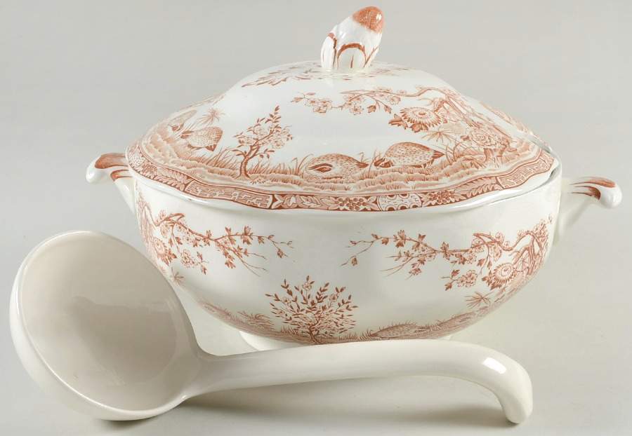 Quail Brown Tureen & Lid W/Ladle by Furnivals-1