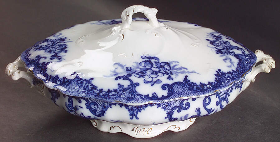Versailles (Flow Blue) Oval Covered Vegetable by Furnivals-1