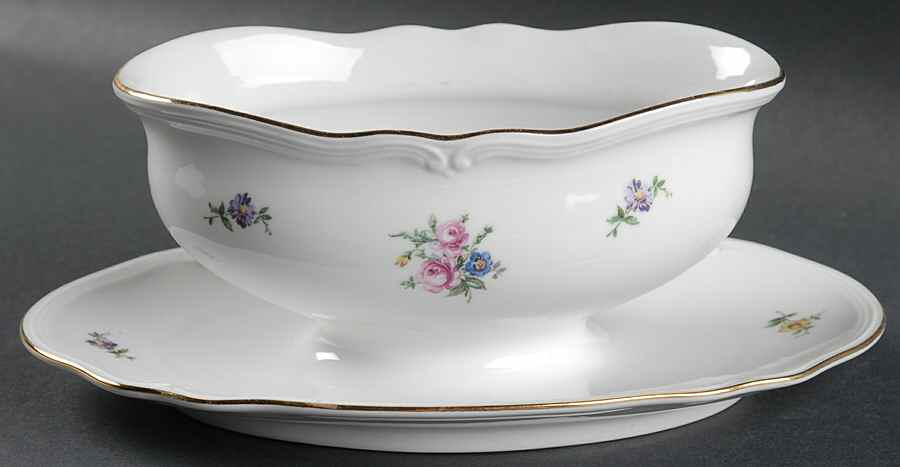 Dresden Flower Gravy Boat with Attached Underplate by Furstenberg-1