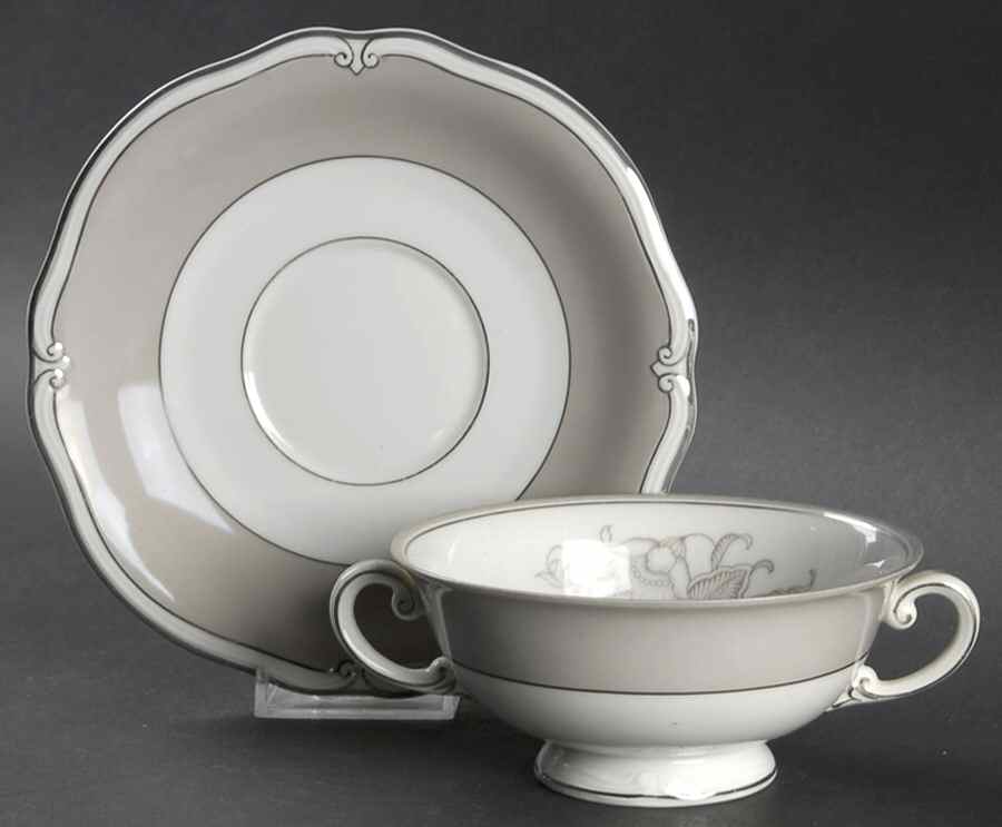Fantasy (Old Brunswick) Footed Cream Soup Bowl & Saucer Set by Furstenberg-1