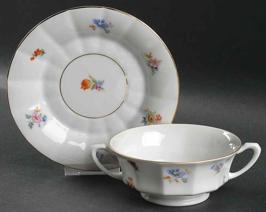 FUR4 Footed Cream Soup Bowl & Saucer Set by Furstenberg-1