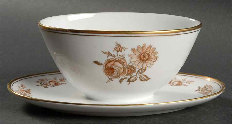 Gerverot Rose (Gold Verge) Gravy Boat with Attached Underplate by Furstenberg-1