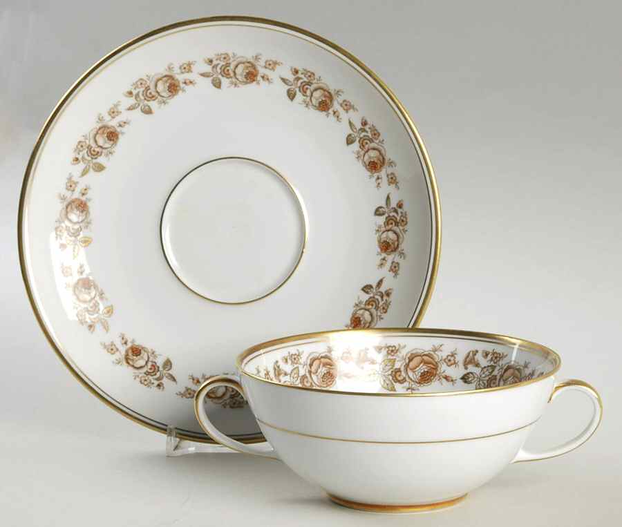 Gerverot Rose (Gold Verge) Flat Cream Soup Bowl & Saucer Set by Furstenberg-1