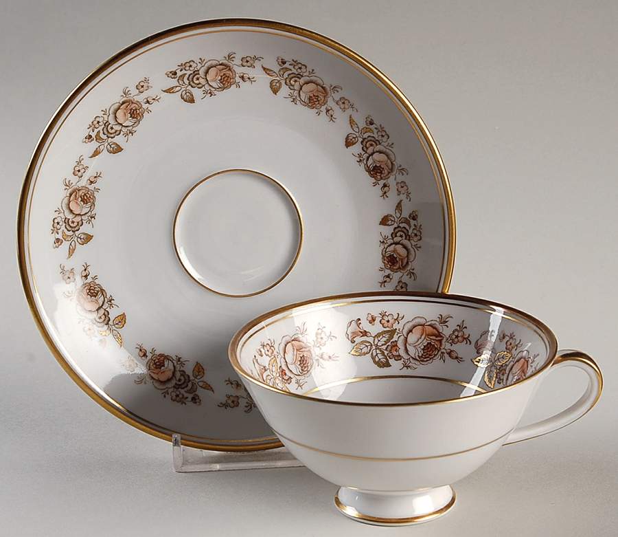 Gerverot Rose (Gold Verge) Footed Cup & Saucer Set by Furstenberg-1