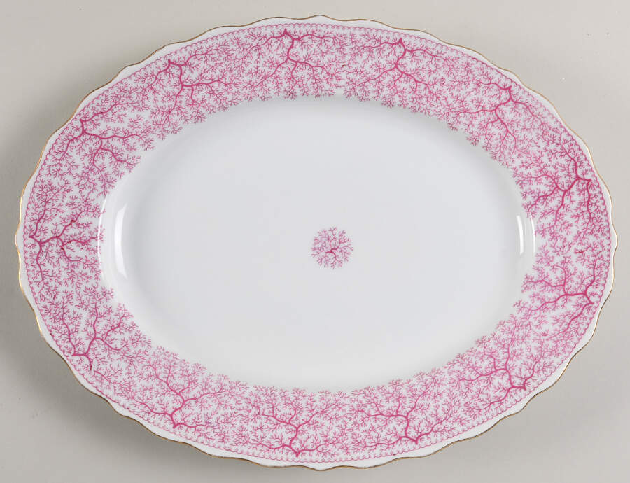 Park Lane Pink (Scalloped) 13" Oval Serving Platter by Furstenberg-1