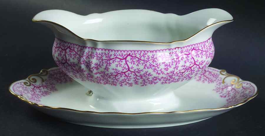 Park Lane Pink (Scalloped) Gravy Boat with Attached Underplate by Furstenberg-1