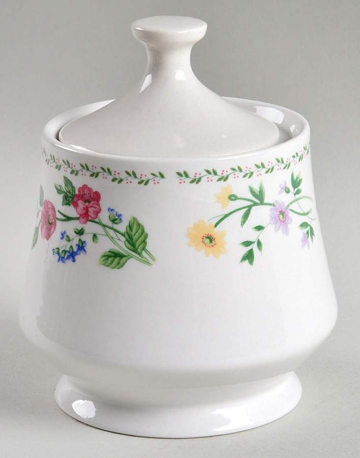 English Garden (225-225a, White Background) Footed Sugar Bowl & Lid by Farberware-1