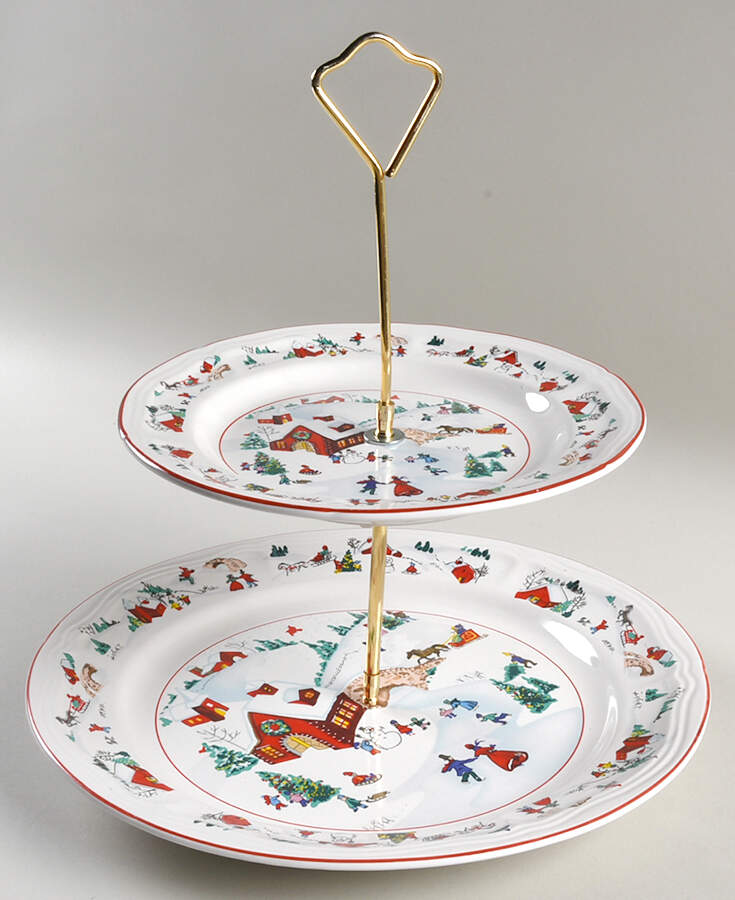 White Christmas 2 Tiered Serving Tray (Dinner & Salad Plate) by Farberware-1