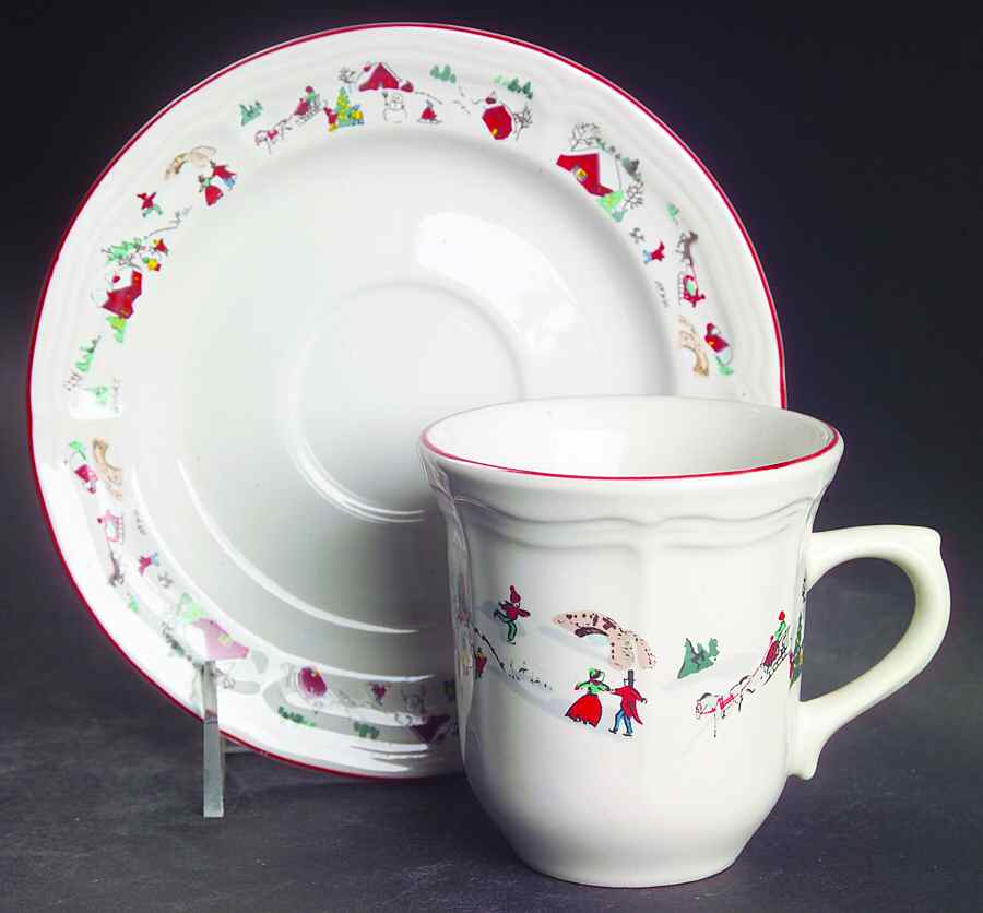 White Christmas Flat Cup & Saucer Set by Farberware-1