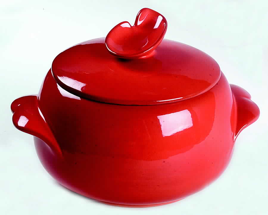 Lazy Bones Flame 2 Qt Round Covered Casserole by Frankoma-1
