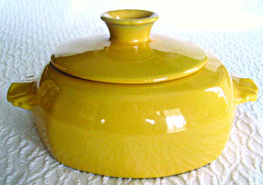 Plainsman Autumn Yellow Bean Pot & Lid by Frankoma-1