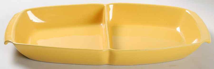 Plainsman Autumn Yellow 15" Oval Divided Vegetable Bowl by Frankoma-1