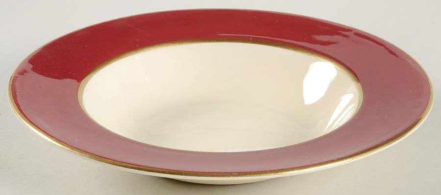 5972-Burgundy Rim Soup Bowl by Fondeville-1