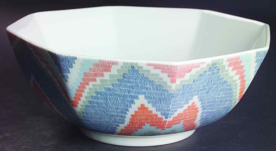 Flame Stitch Blue 8" Octagonal Vegetable Bowl by Fitz & Floyd-1