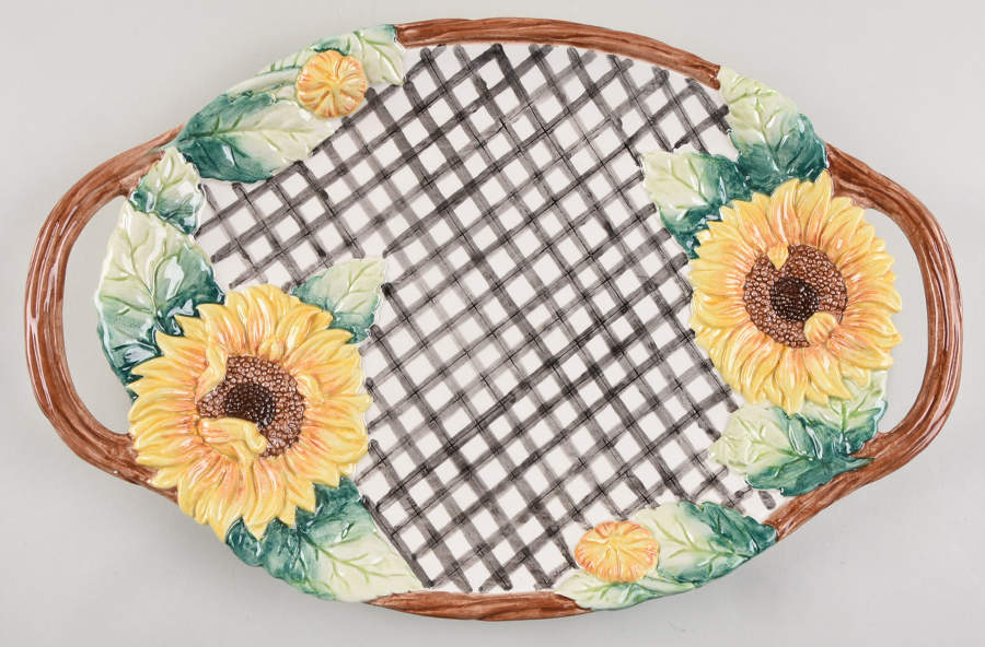 Country Sunflower 16" Oval Handled Platter by Fitz & Floyd-1