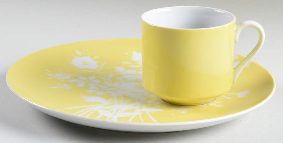 Silhouette Bouquet Yellow Snack Plate & Cup Set by Fitz & Floyd-1