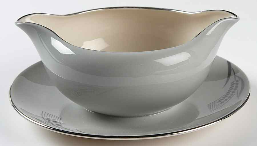 Chalice Gray (Platinum Trim) Gravy Boat with Attached Underplate by Flintridge-1
