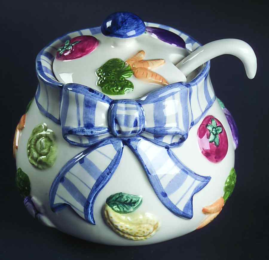 Petits Vegs Sculpted Sugar Bowl & Lid with Spoon by Fitz & Floyd-1