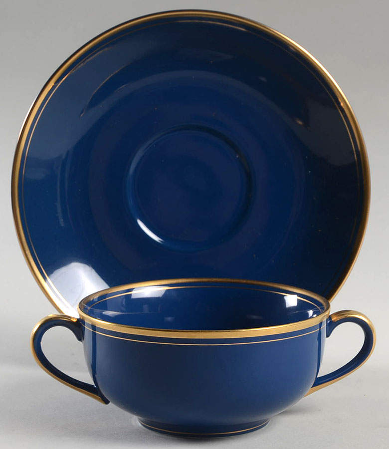 Pavillon Lapis Blue Flat Cream Soup Bowl & Saucer Set by Fitz & Floyd-1