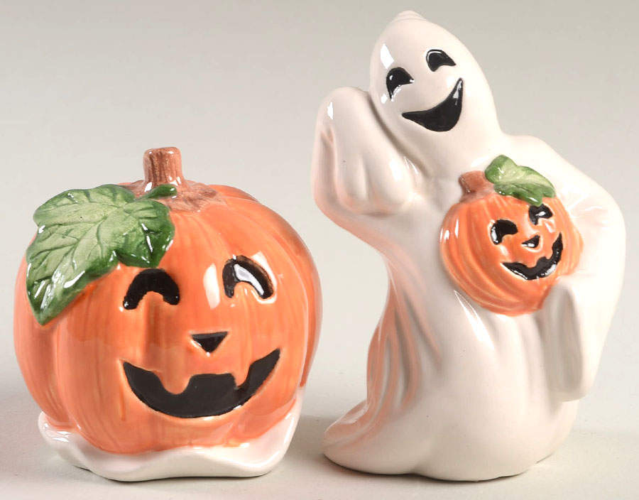 Pumpkin Ghosts Salt & Pepper Set by Fitz & Floyd-1